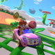 Daisy races down a garden themed race track.